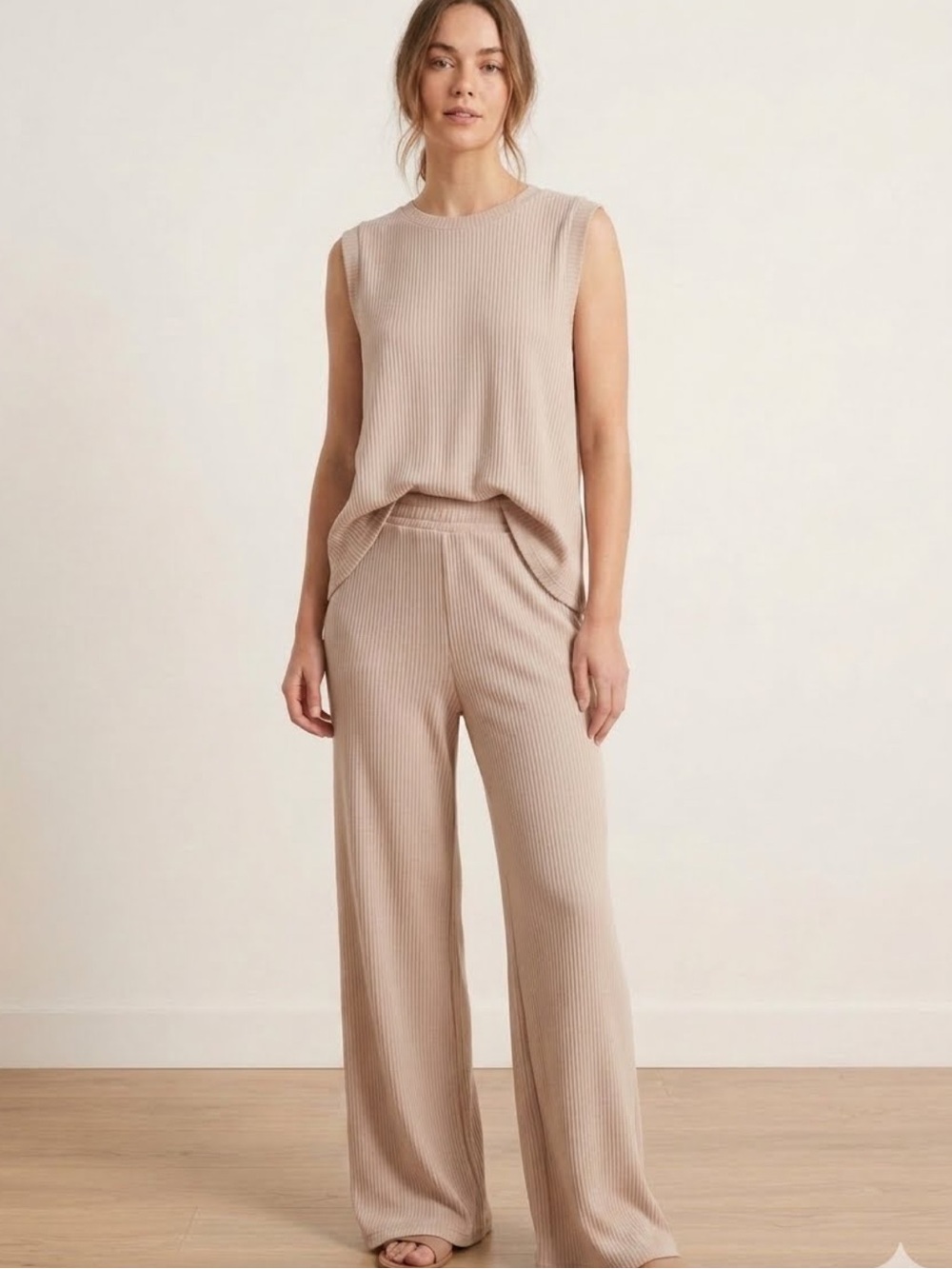 Zenana lounge set Oatmeal Raise Ribbed Knit Women’s Top New ! Large